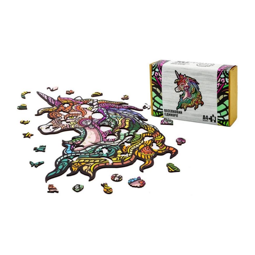Пазл фігурний дерев'яний "Веселковий Єдиноріг" A4 76 деталей (PuzA4-00701) - фото 2 Пазл фігурний дерев'яний "Веселковий Єдиноріг" A4 76 деталей (PuzA4-00701) - фото 2