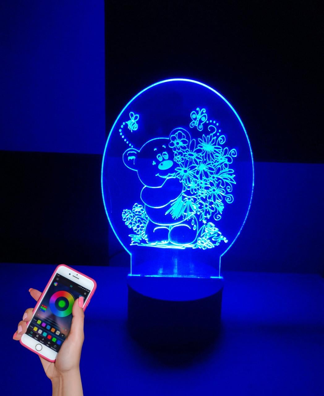 3D-ночник Медведик с цветами несколько подсветок/bluetooth (1568898360) 3D-ночник Медведик с цветами несколько подсветок/bluetooth (1568898360)