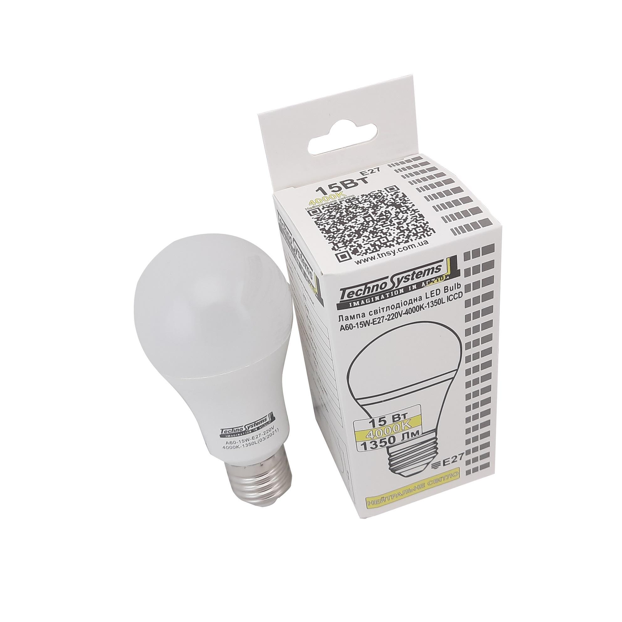 Лампа світлодіодна TechnoSystems LED Bulb A60 15Вт E27 4000К 1350Лм ICCD (куля) TNSy5000042_ - фото 5