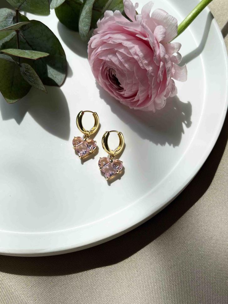 Серьги с розовым сердцем (5330)