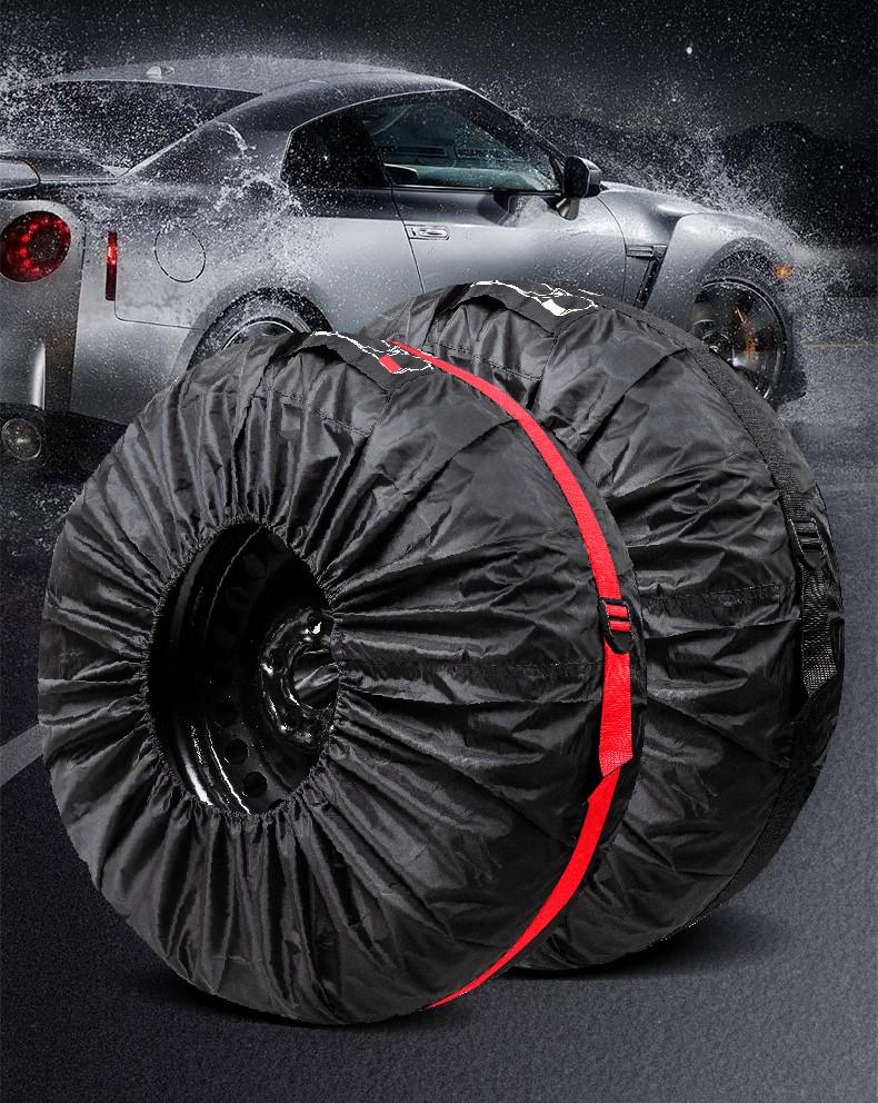 Комплект чохлів для автомобільних коліс R14-R23 з червоною смужкою 4 шт. Чорний - фото 8