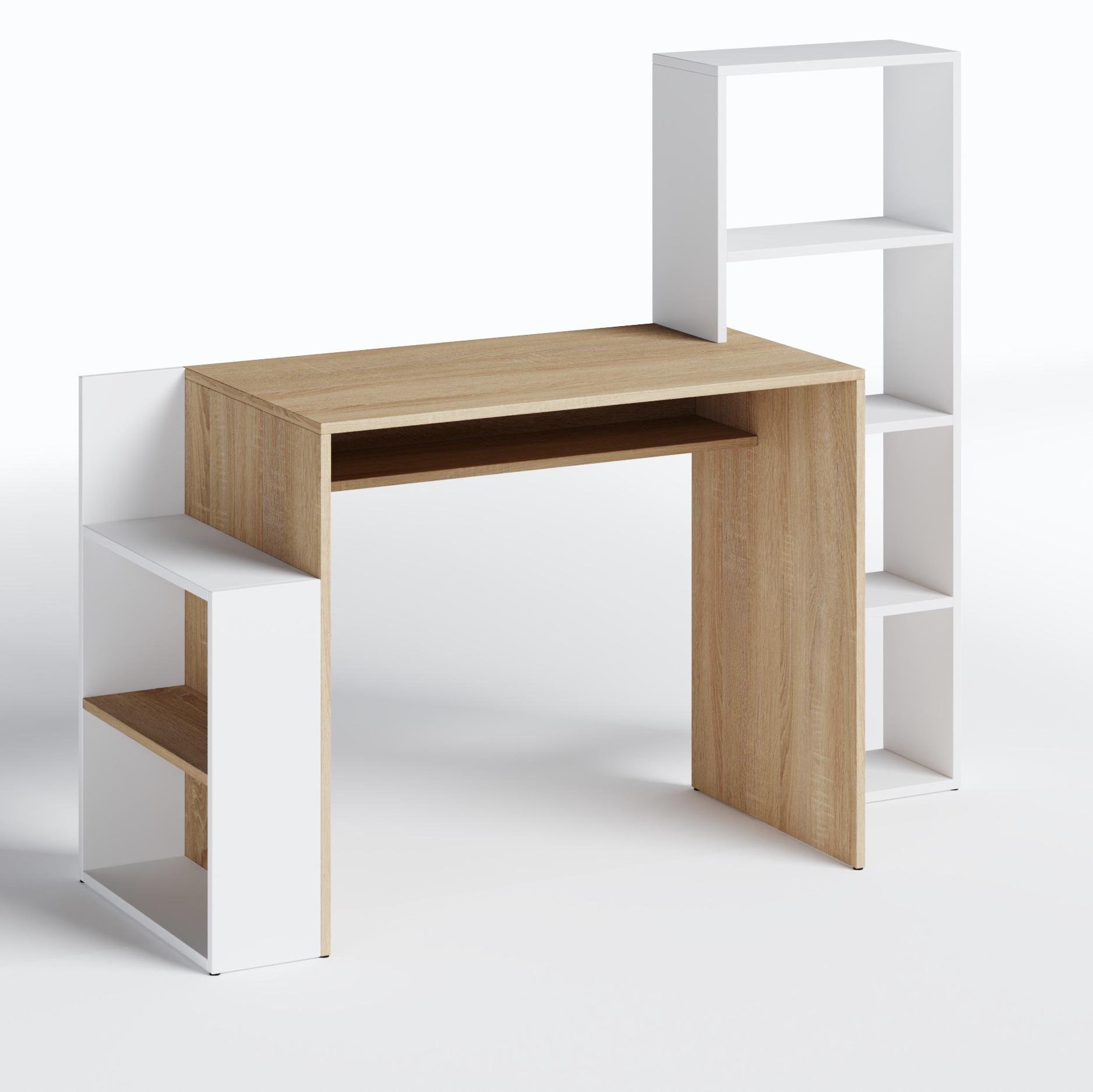 Письменный стол со стеллажом и полками 1450x1220x500 мм Дуб сонома/Белый (mst-25-sn-wh)