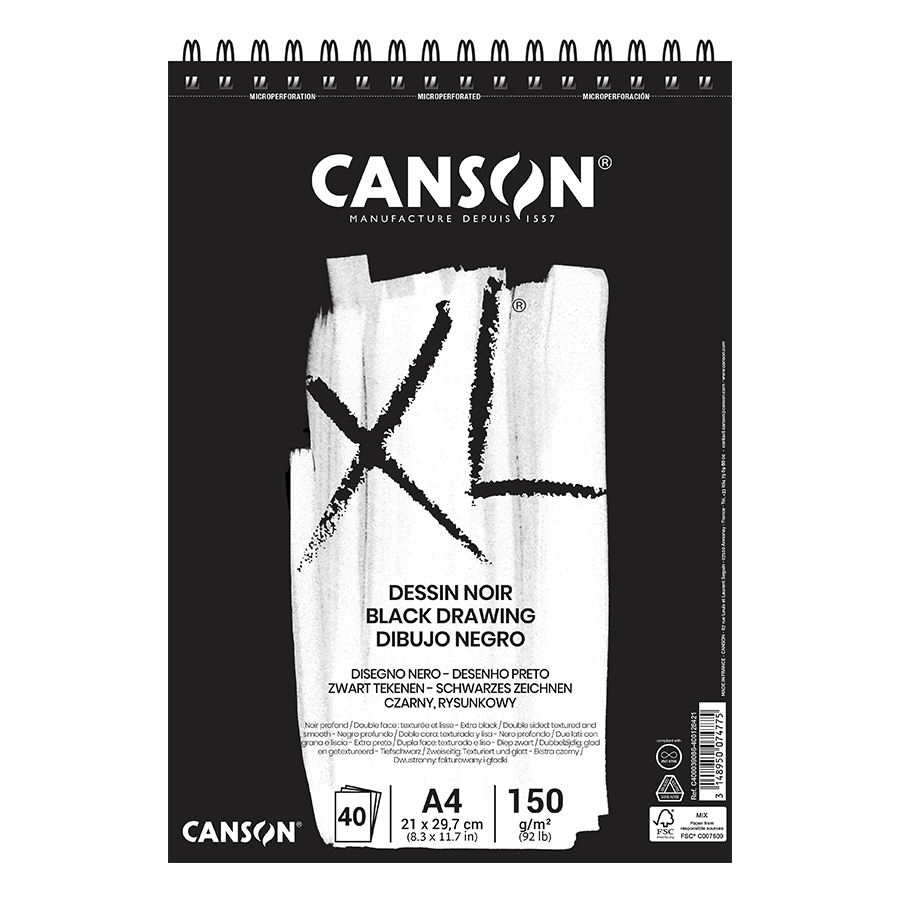 Альбом для графики Canson XL Dessin Black на спирале 150 г/кв. м 40 л. А4 Черный (C400039086)