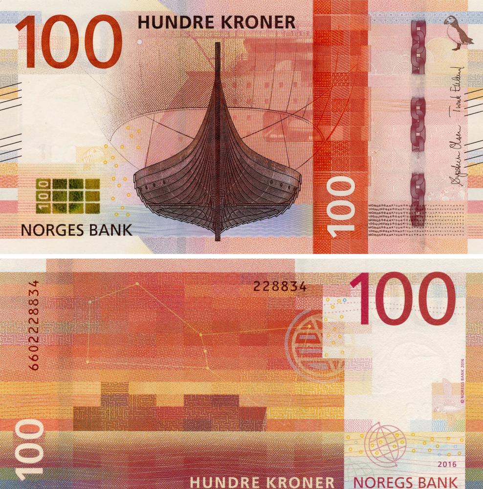 Колекційна банкнота Норвегія 100 крон 2016 UNC P54 (Б07199)