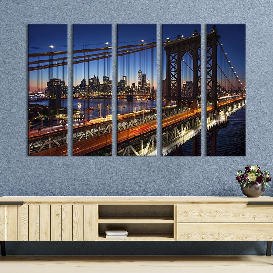 Модульна картина з 5 частин Нічні вогні Бруклін 87х50 см (347-51)
