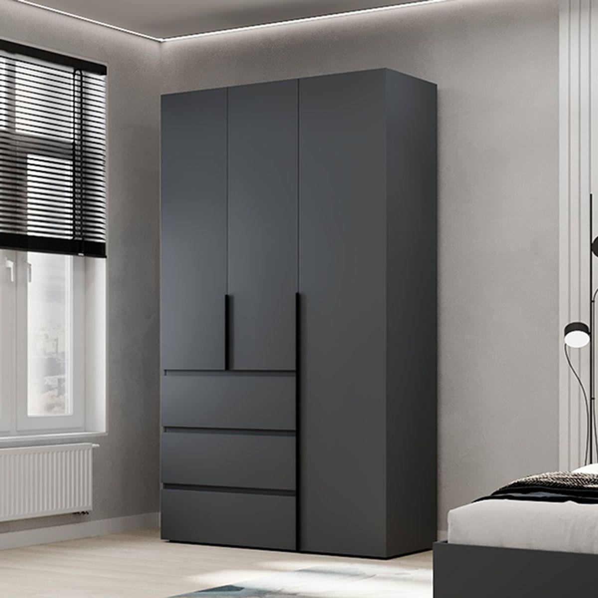 Шкаф распашный AiH Light №2 3-дверный с полками/ящиками и штангой для одежды 120х220х50 см Графит (LTK027000000)