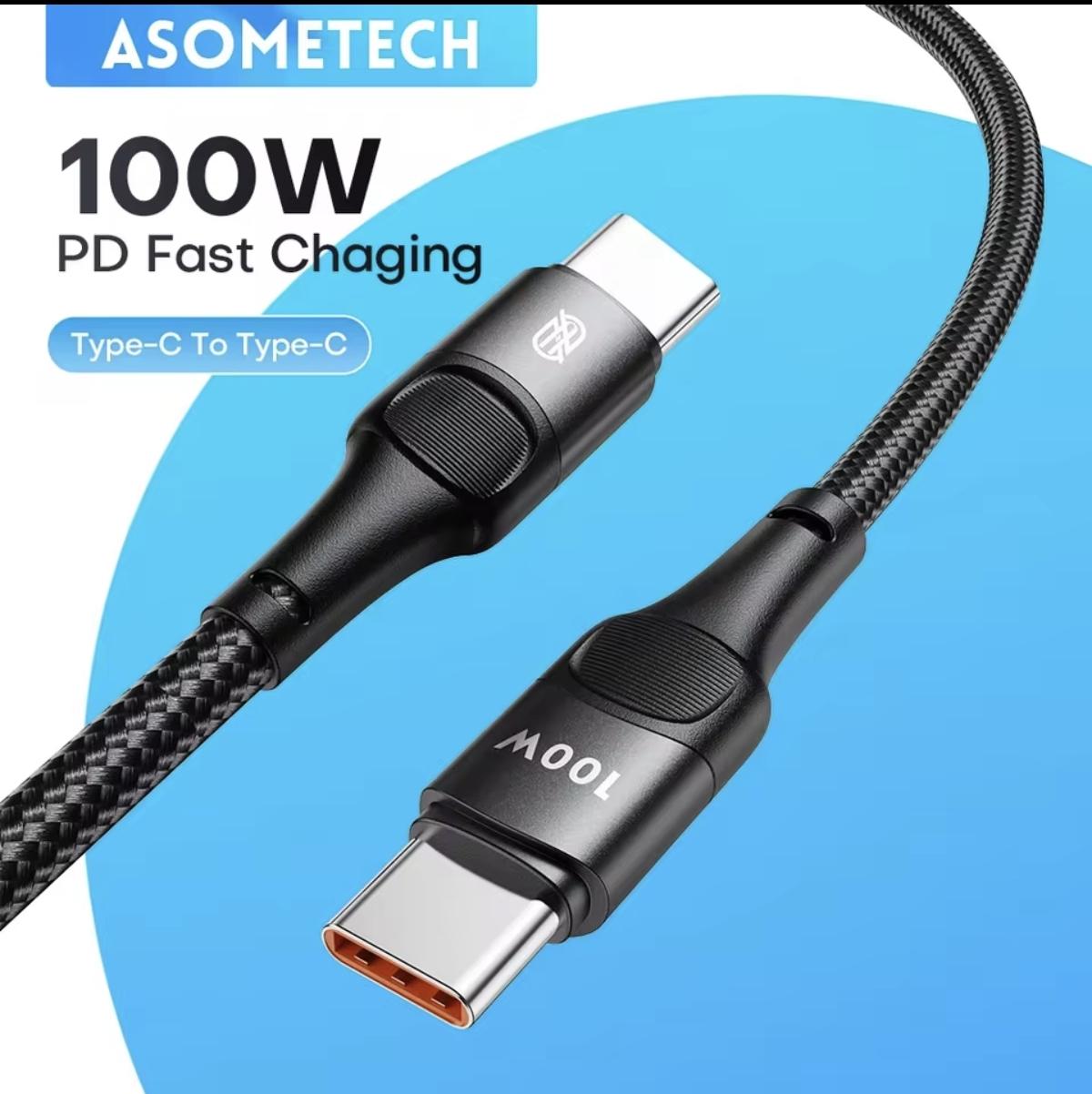 Кабель Asometech Type-C PD 100w 1м Fast Charge Black - фото 2 Кабель Asometech Type-C PD 100w 1м Fast Charge Black - фото 2