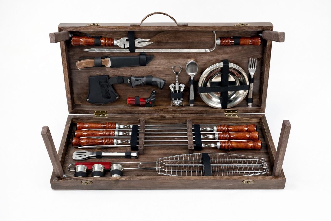 Набор подарочных шампуров в кейсе-столе Grill Master Кизляр из нержавеющей стали 38 пр. (10-164-KS-7510)