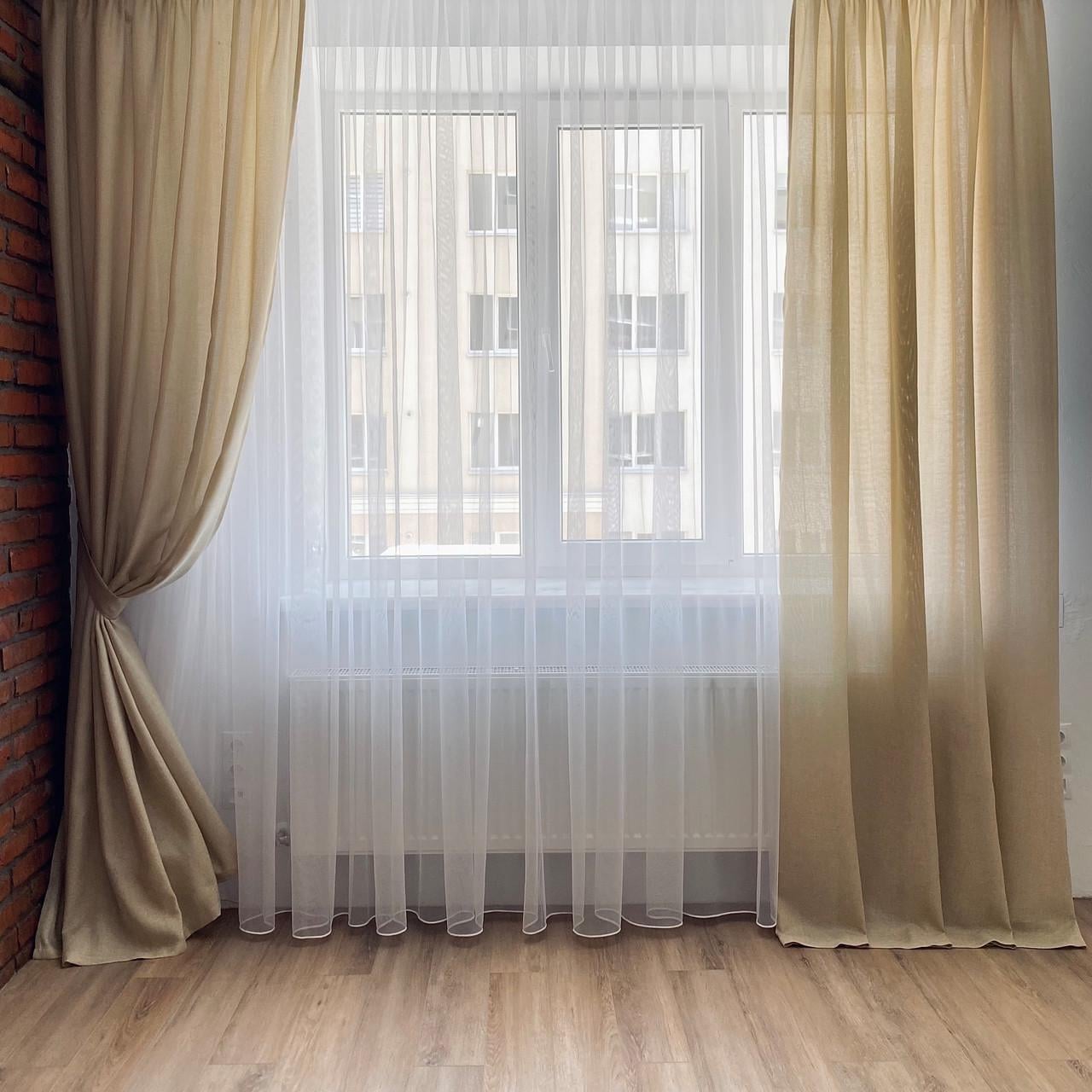 Шторы готовые однотонные с тюлем на люверсах Бежевый