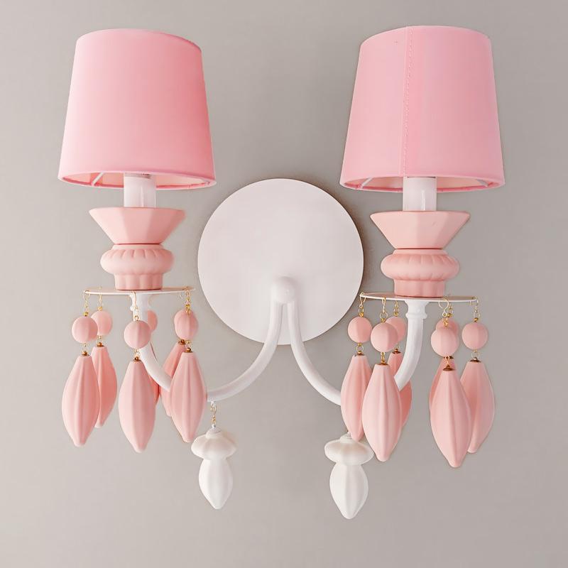 Бра настенное Light House ES-15452 с абажуром на две лампы Розовый/Белый