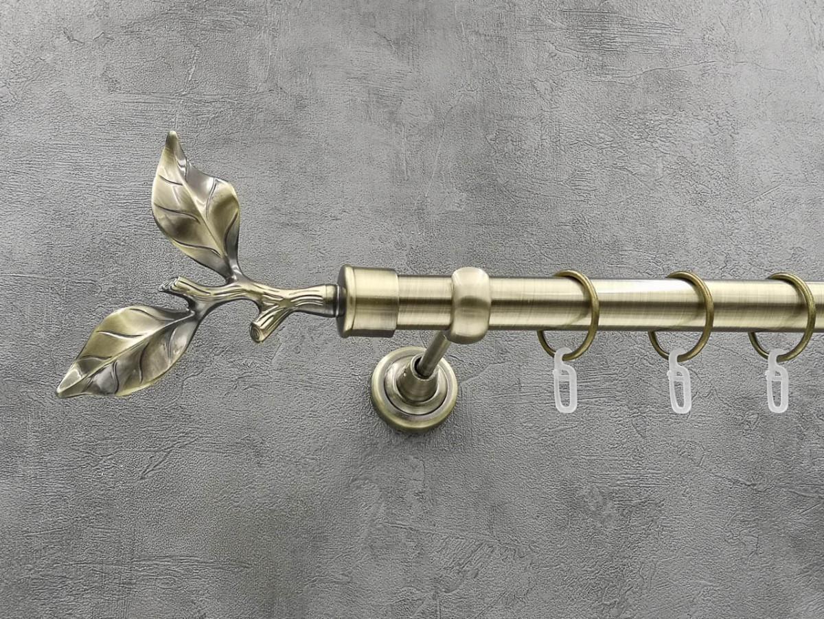 Карниз Quadrum Лист рози гладкая штанга одинарный открытый 25 мм 160 см Антик (262044361)