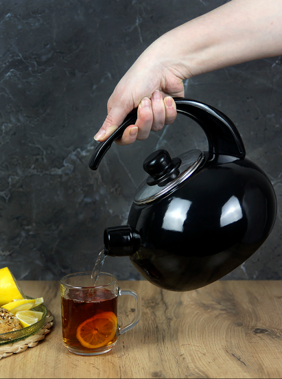 Чайник со свистком Kamille Vizo эмалированный с двойным дном для газа и индукции 2,5 л Черный (1039А) - фото 5 Чайник со свистком Kamille Vizo эмалированный с двойным дном для газа и индукции 2,5 л Черный (1039А) - фото 5