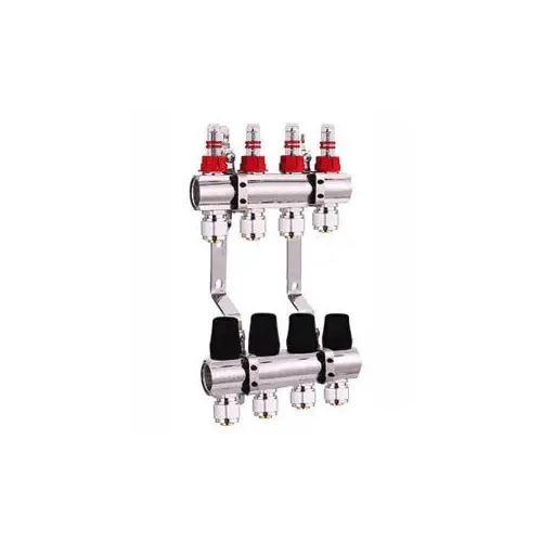 Коллектор для теплого пола DJOUL с запорными клапанами и расходомерами 4 выхода 1х3/4"
