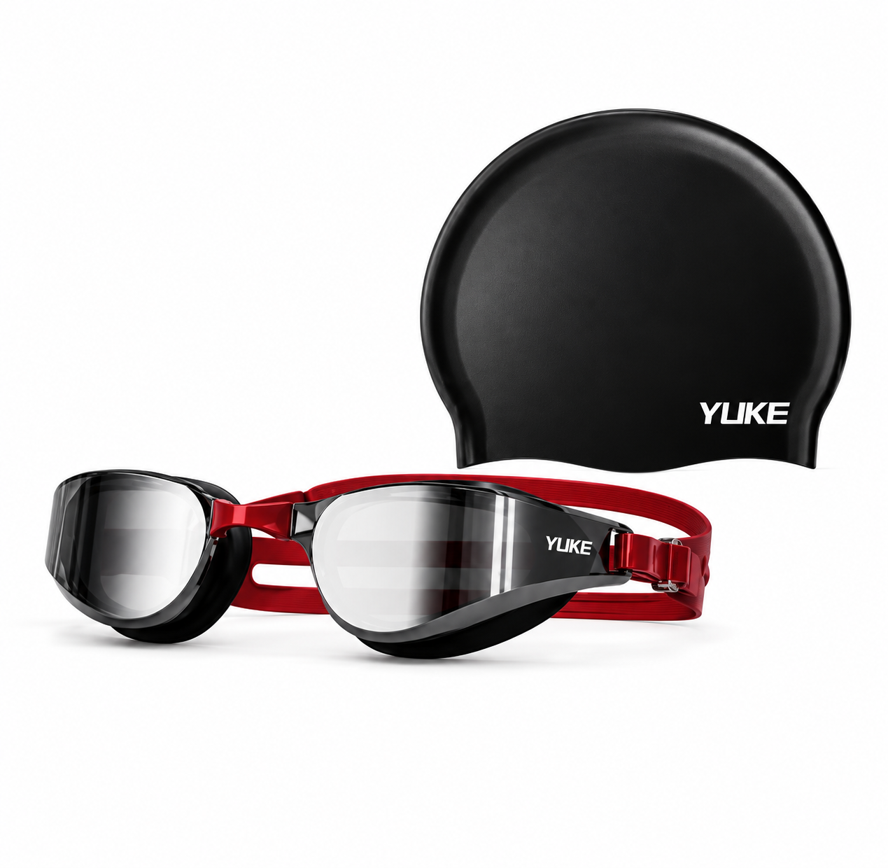 Очки для плавания YUKE зеркальные с шапочкой HD Anti-Fog UV-защита Черно-бордовый