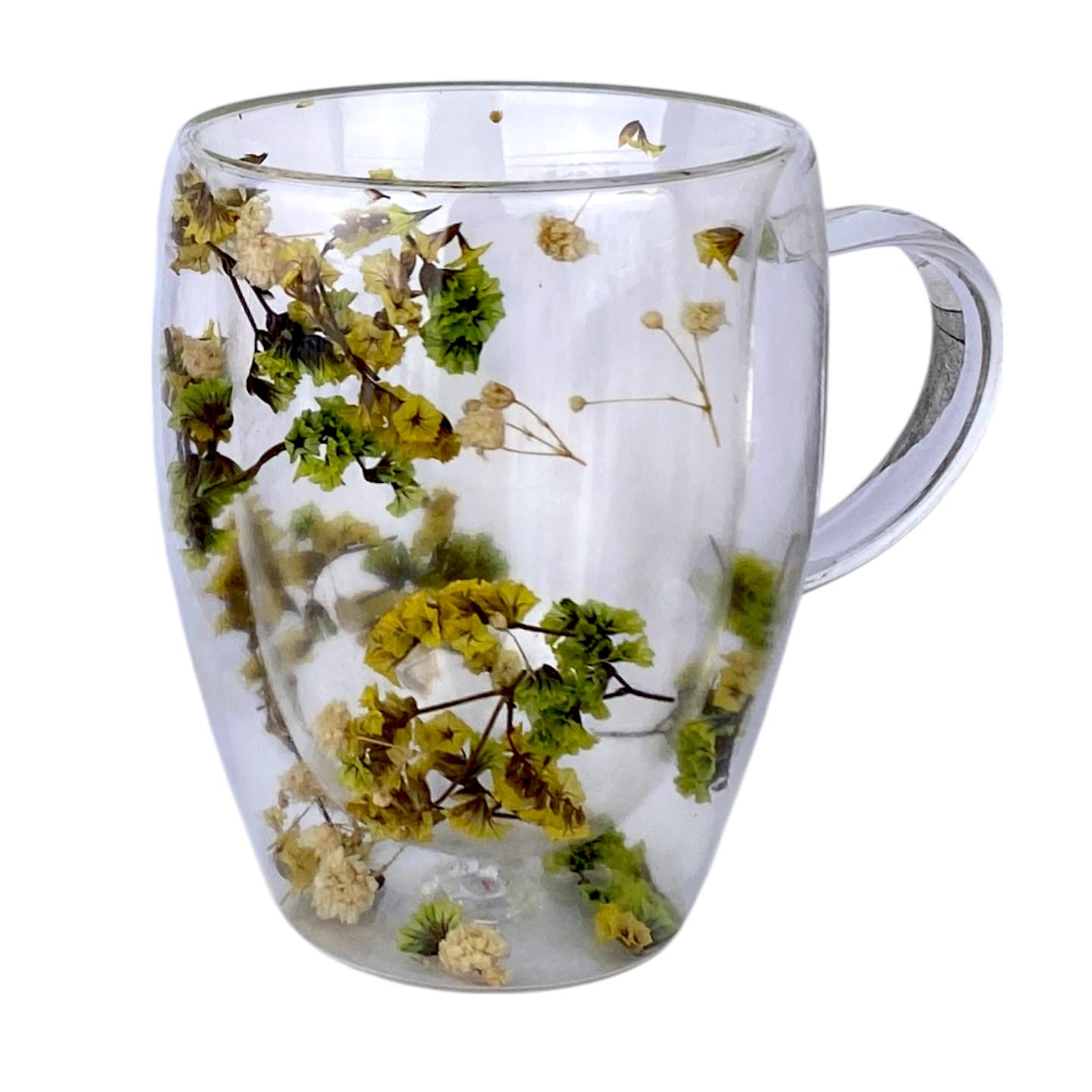 Чашка с двойным дном с сухоцветами зелеными 350 мл Прозрачный (4036) Чашка с двойным дном с сухоцветами зелеными 350 мл Прозрачный (4036)