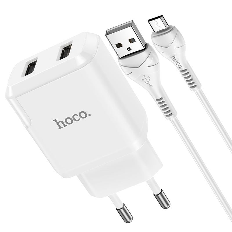 Сетевое зарядное устройство Micro-USB Hoco N7 Speedy 2 разъема 2USB 2,1A с кабелем 1 м Белый