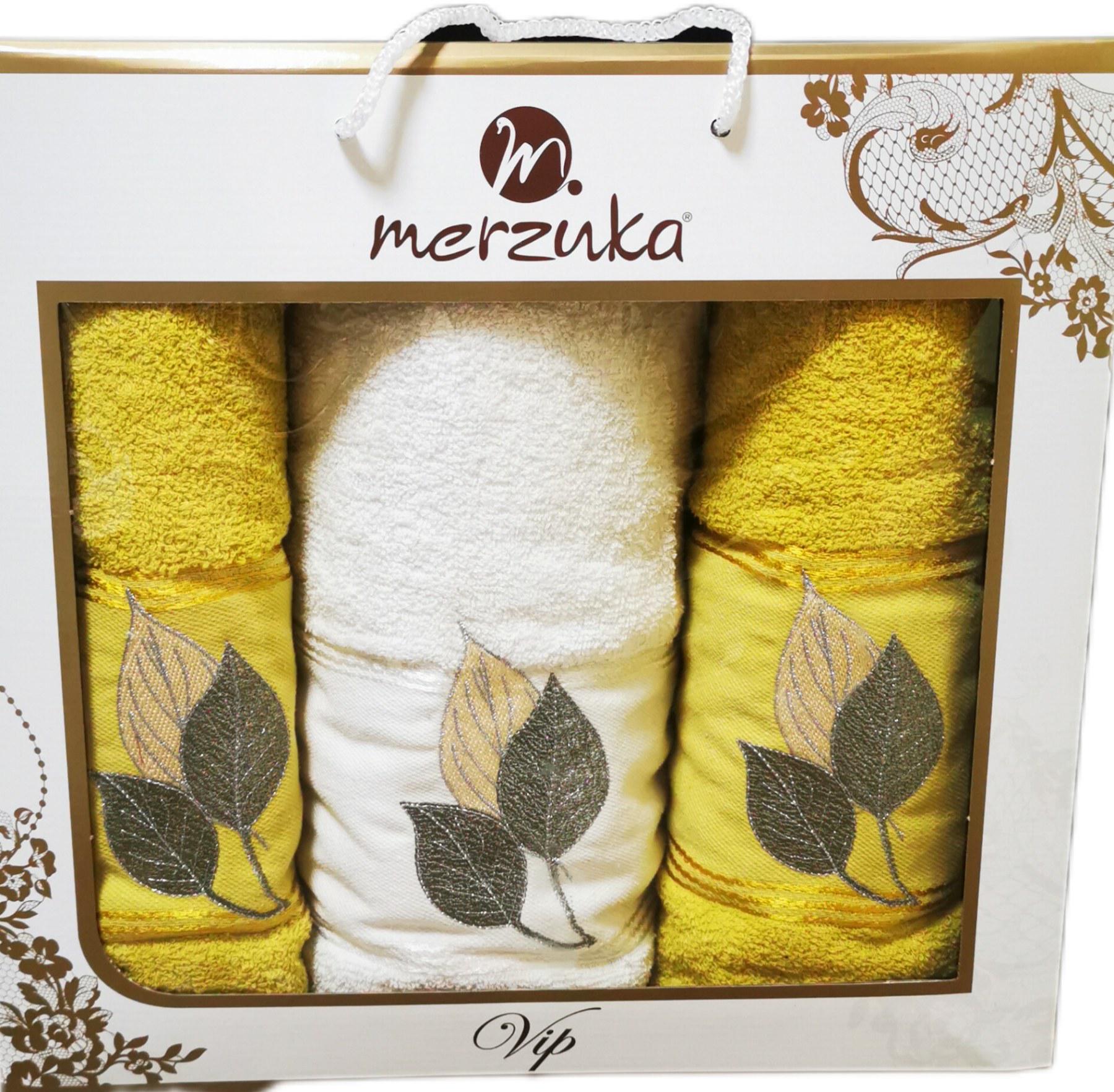 Набір рушників Gulcan для обличчя і банне 3 шт. Жовтий/Білий (2059)