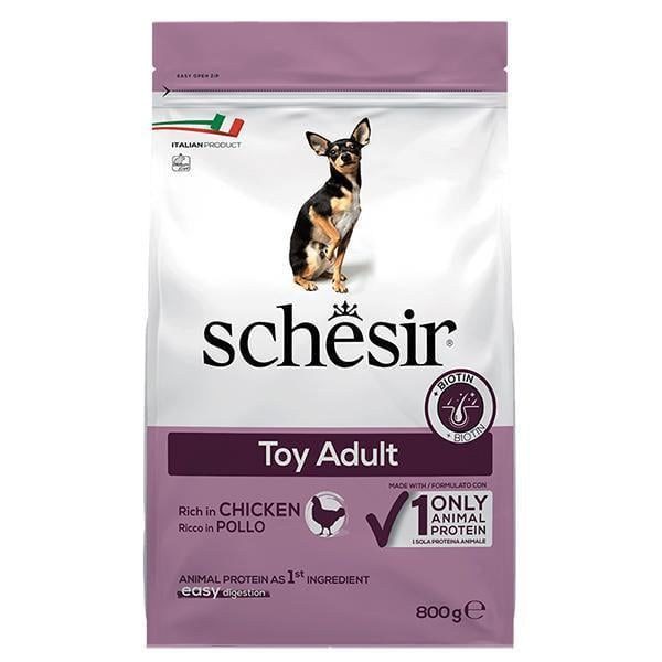 Корм сухой для взрослых собак Schesir Dry Dog Toy Chicken монопротеиновый мини пород с курицей 800 г (ШСВТК0.8)