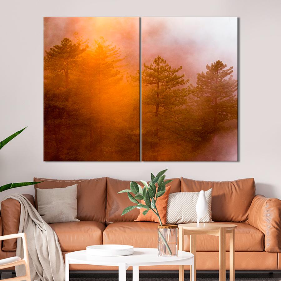 Картина природа Багряный закат в лесу 111x81 см (A1168-2)
