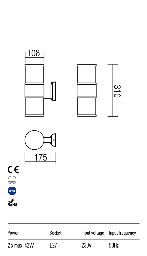 Бра вуличне Redo Exter Ap E27 2X42 W Ip54 Br 5.1.1 (9378) - фото 3