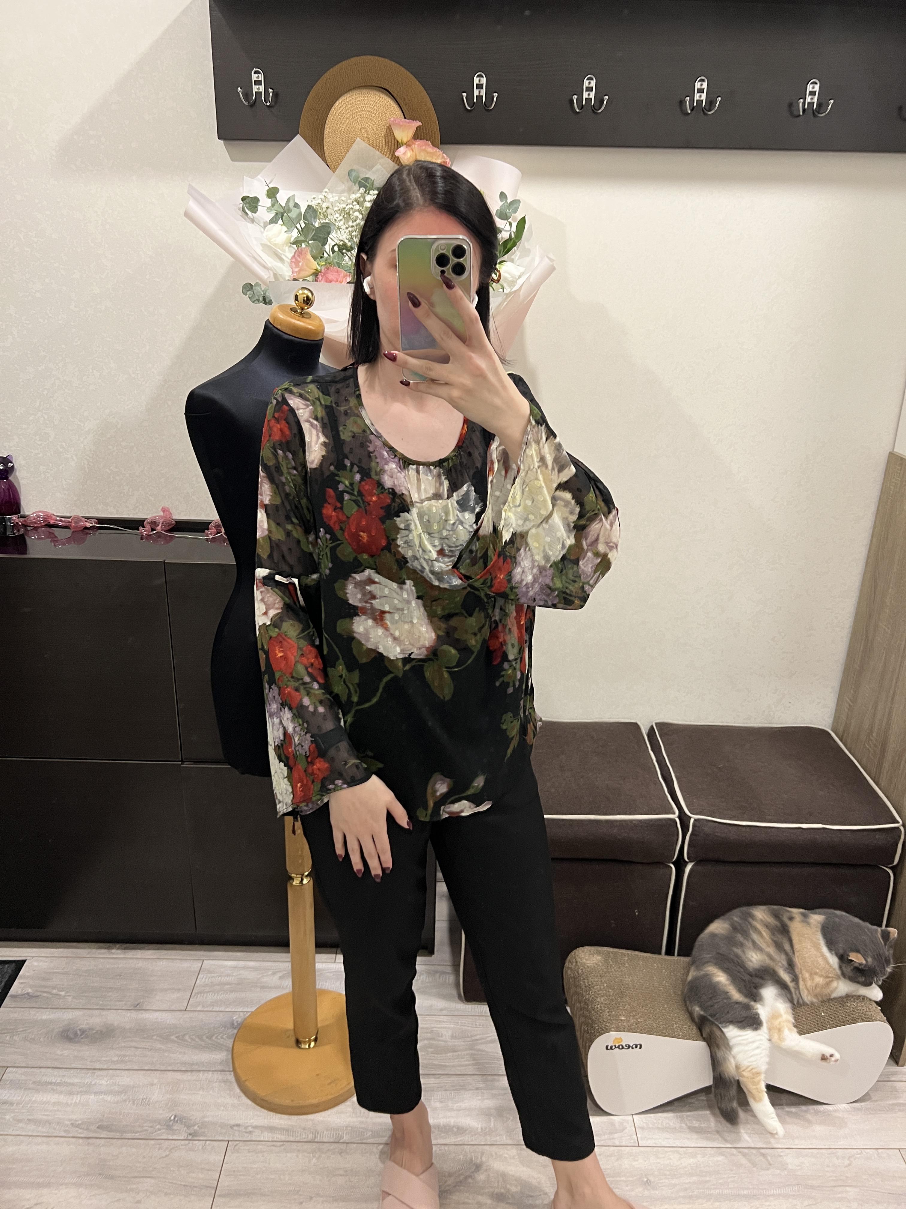 Блуза M&S напівпрозора з квітами L Чорний - фото 3 Блуза M&S напівпрозора з квітами L Чорний - фото 3