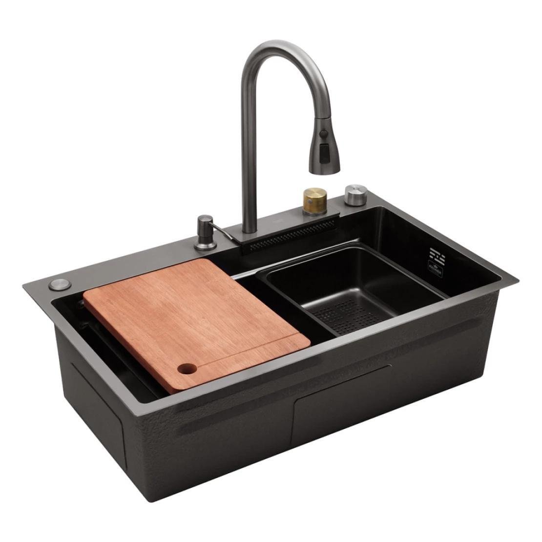 Мойка для кухни интегрированная Kroner KRP Schwarze SET7545HM PVD 3,0/0,8 мм 750х450 мм Черный (CV033382)