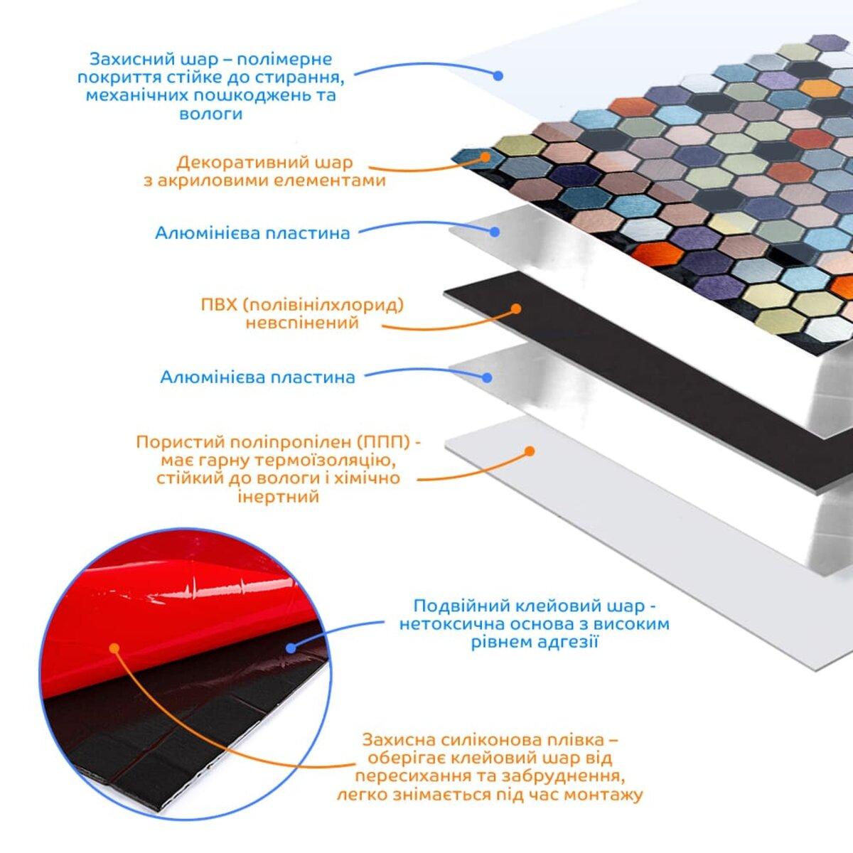 Плитка алюмінієва самоклеюча 300х300х3 мм Різнокольоровий (SW-00001935) - фото 2