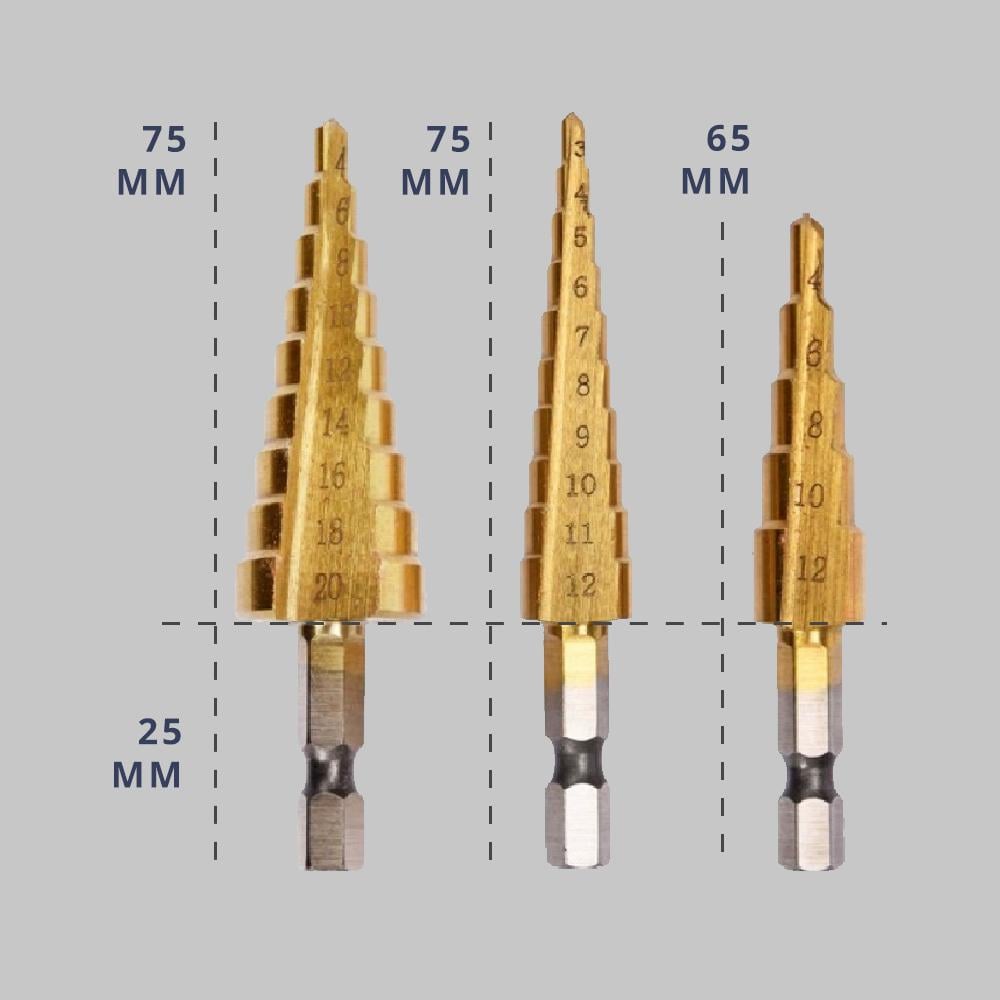 Набір конусних східчастих свердлів по дереву та металу 3-20 мм (STPNBR-3-0494) - фото 4