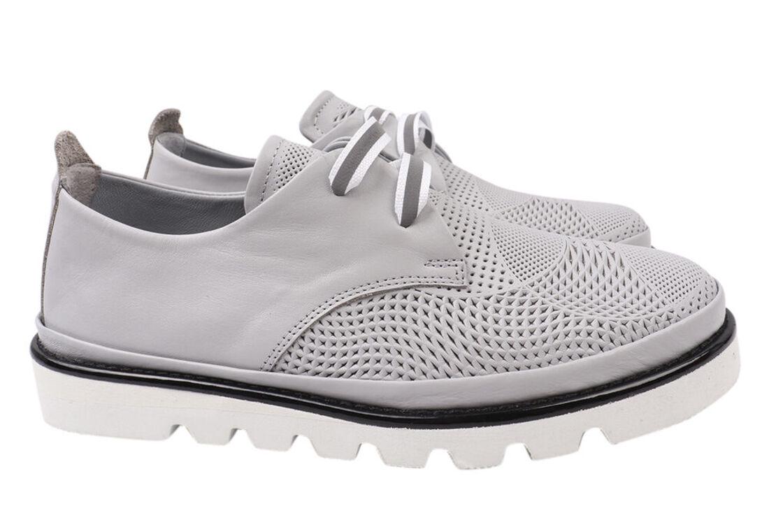 Туфли женские Guero из кожи на низком ходу на шнуровке р. 39 Серый (409-21DTC)