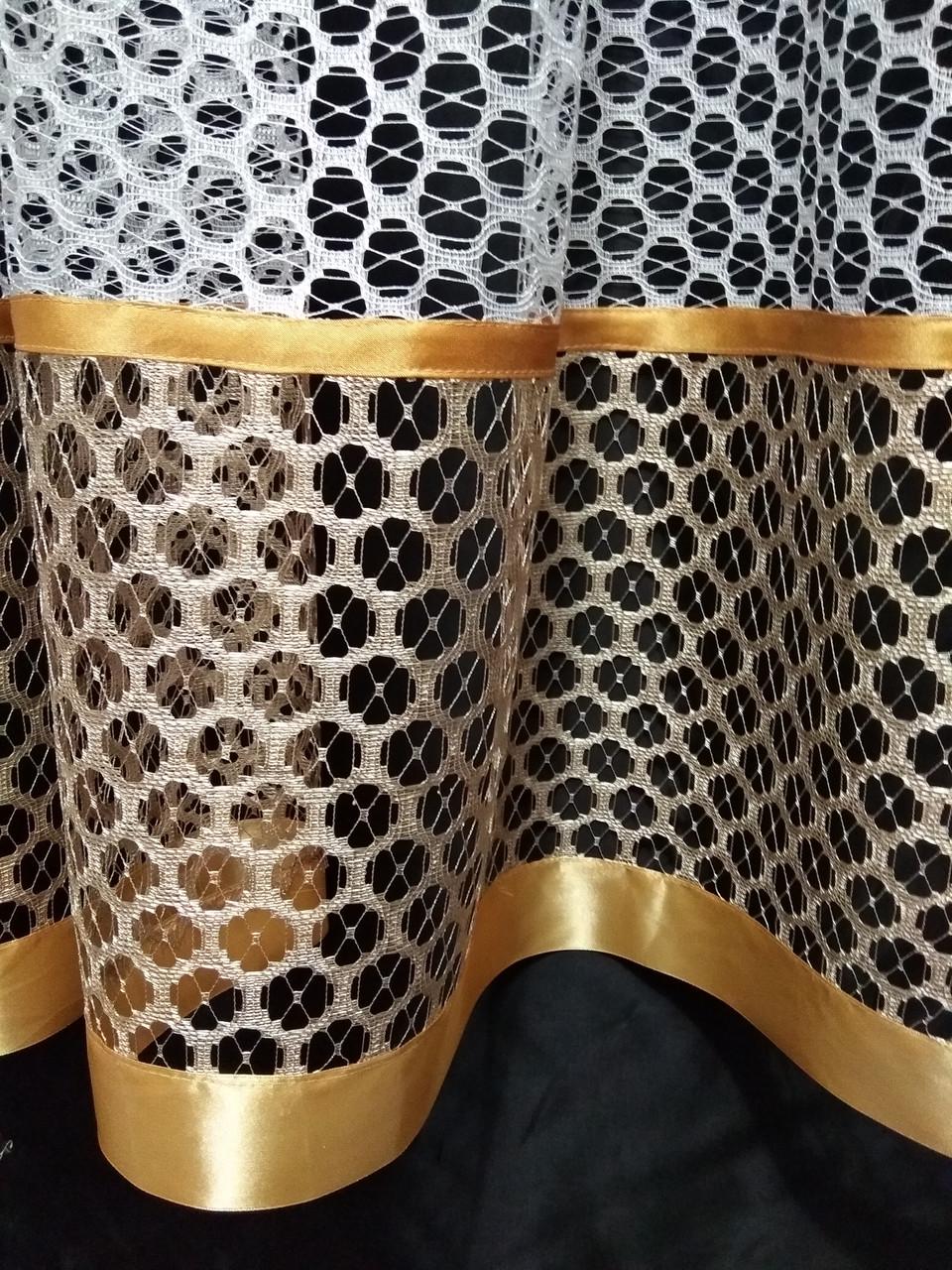 Гардина на кухню Лента сітка з ламбрекеном 290х165 см Білий з бежевим (лс-01) - фото 2 Гардина на кухню Лента сітка з ламбрекеном 290х165 см Білий з бежевим (лс-01) - фото 2