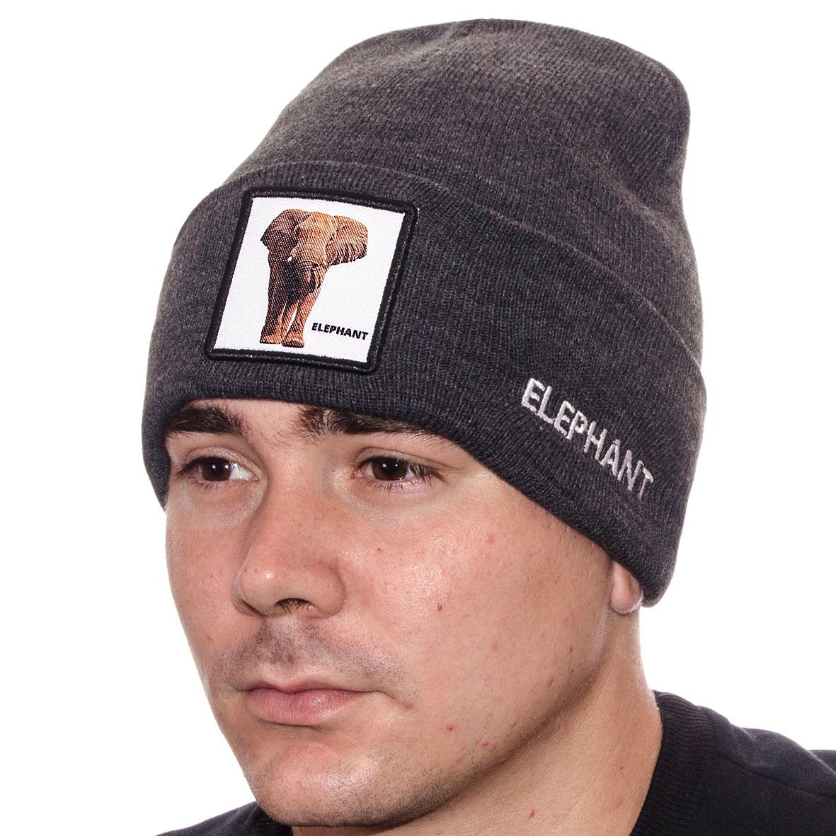 Шапка лопата с шевроном двойная зимняя без подкладки Elephant L21002 57-58 Темно-серый (85208)