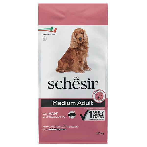 Корм сухой для взрослых собак Schesir Dry Dog Small Ham монопротеиновый средних пород с ветчиной 12 кг (ШСВСВ12)