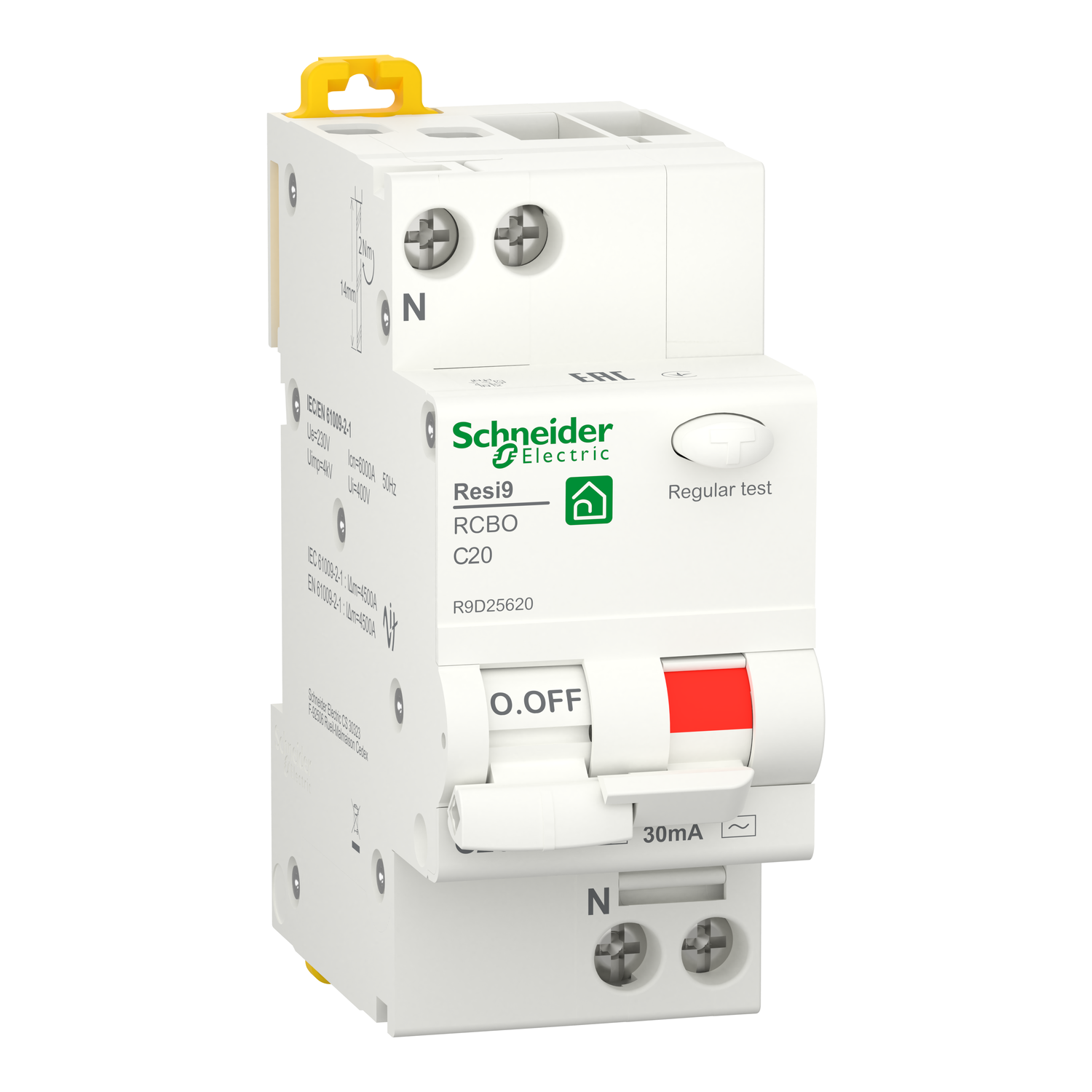 Выключатель нагрузки дифференциальный Schneider Electric 1Р+N 20А 30mА Resi9 R9D25620 (00000019810)