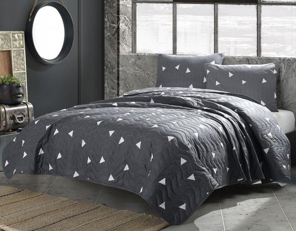 Покрывало стьобане с наволочками Eponj Home-Ucgen gri 200х220 см Серый (108374)