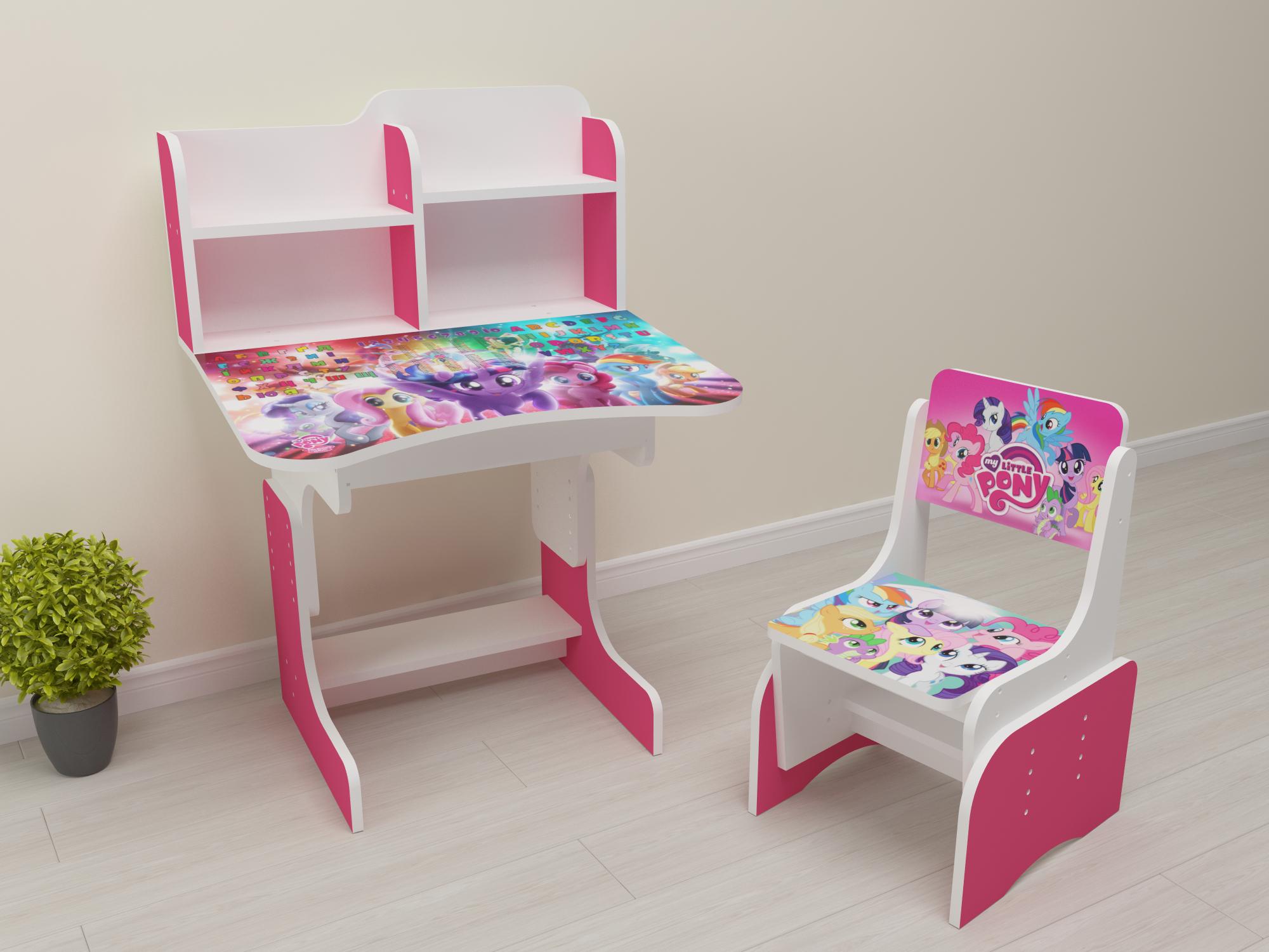 Комплект парта і стілець-трансформери Поні від 3 років Малиновий (008)