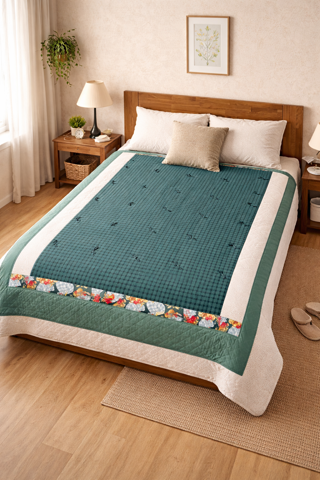 Покрывало пэчворк ручной работы 150х200 см Изумрудный рай