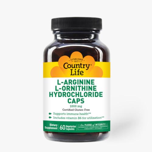 Аминокислота Country life L-Arginine & L-Ornithine Hydrochloride 60 вегакапс. (7856)