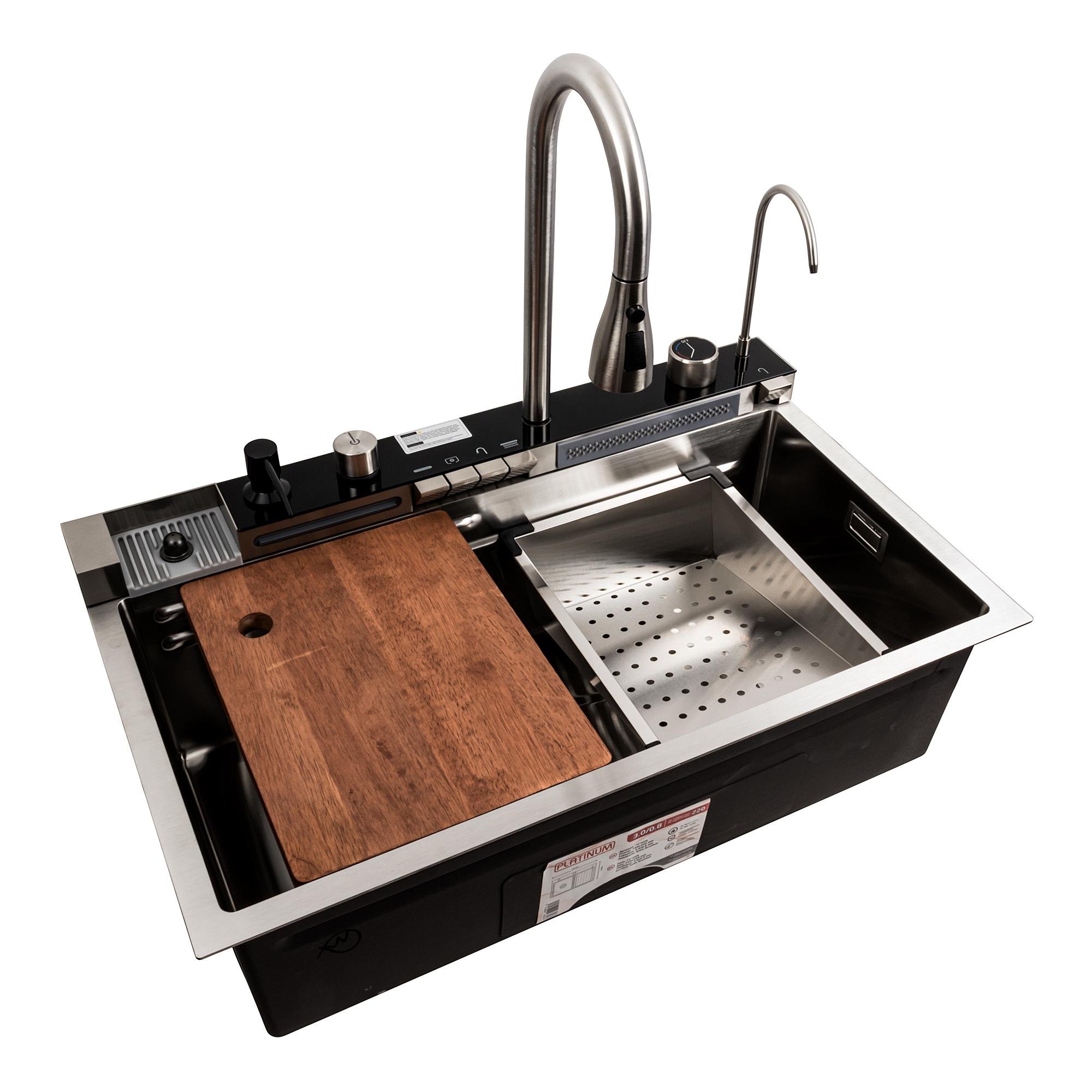 Кухонная мойка Platinum Handmade 75х45М PVD Водопад Сатин (000041327) Кухонная мойка Platinum Handmade 75х45М PVD Водопад Сатин (000041327)