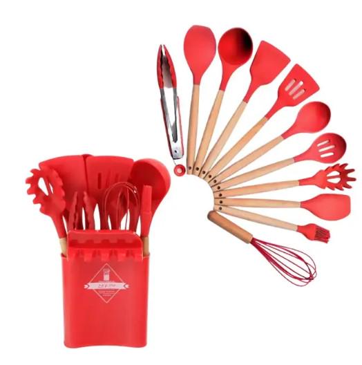 Набор кухонных принадлежностей ZP-053 силикон с деревянной ручкой 12 пр. Красный - фото 7 Набор кухонных принадлежностей ZP-053 силикон с деревянной ручкой 12 пр. Красный - фото 7