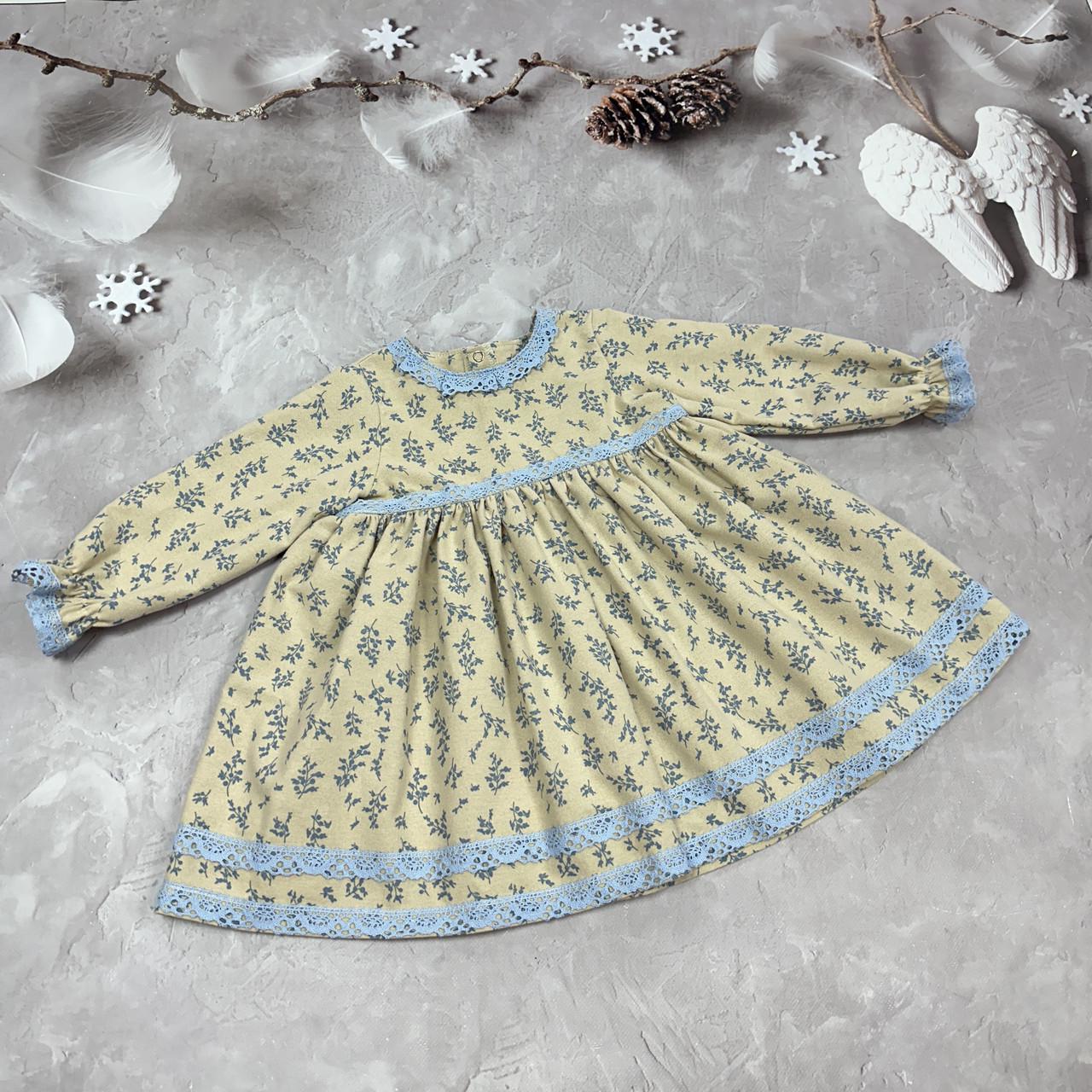 Сукня дитяча фланелева Мері з мереживом р. 62 Бежевий/Блакитний (2457075200)