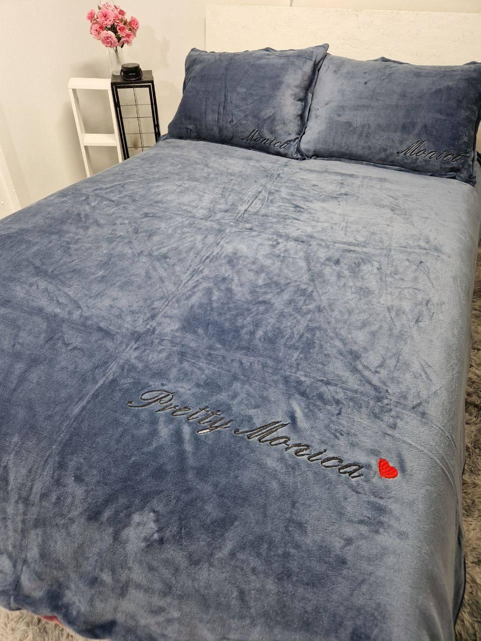 Комплект постільної білизни велюр полуторний 150х220 см наволочка 2х50х70 см Синій (П4К-mon1-001-04)