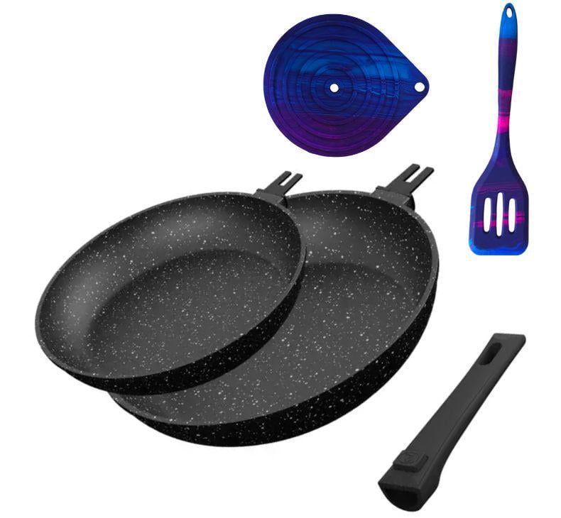 Набір сковорідок Krauff Transform зі знімною ручкою 24/28 см з лопаткою та підставкою (28355)