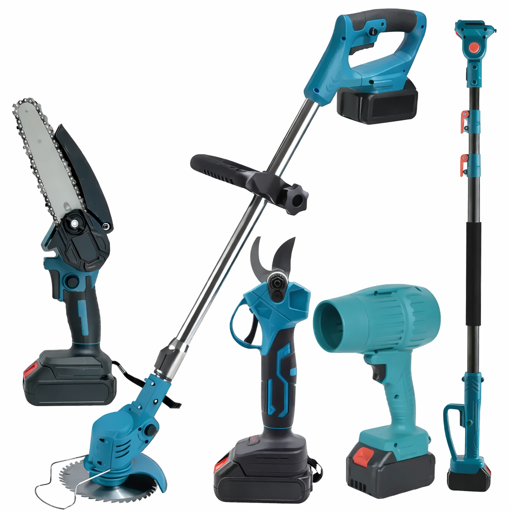 Набір садових інструментів 6в1 пила 6"/секатор/повітродувка/тример/газонокосарка/телескопічна штанга/акумулятор 48В (10297)