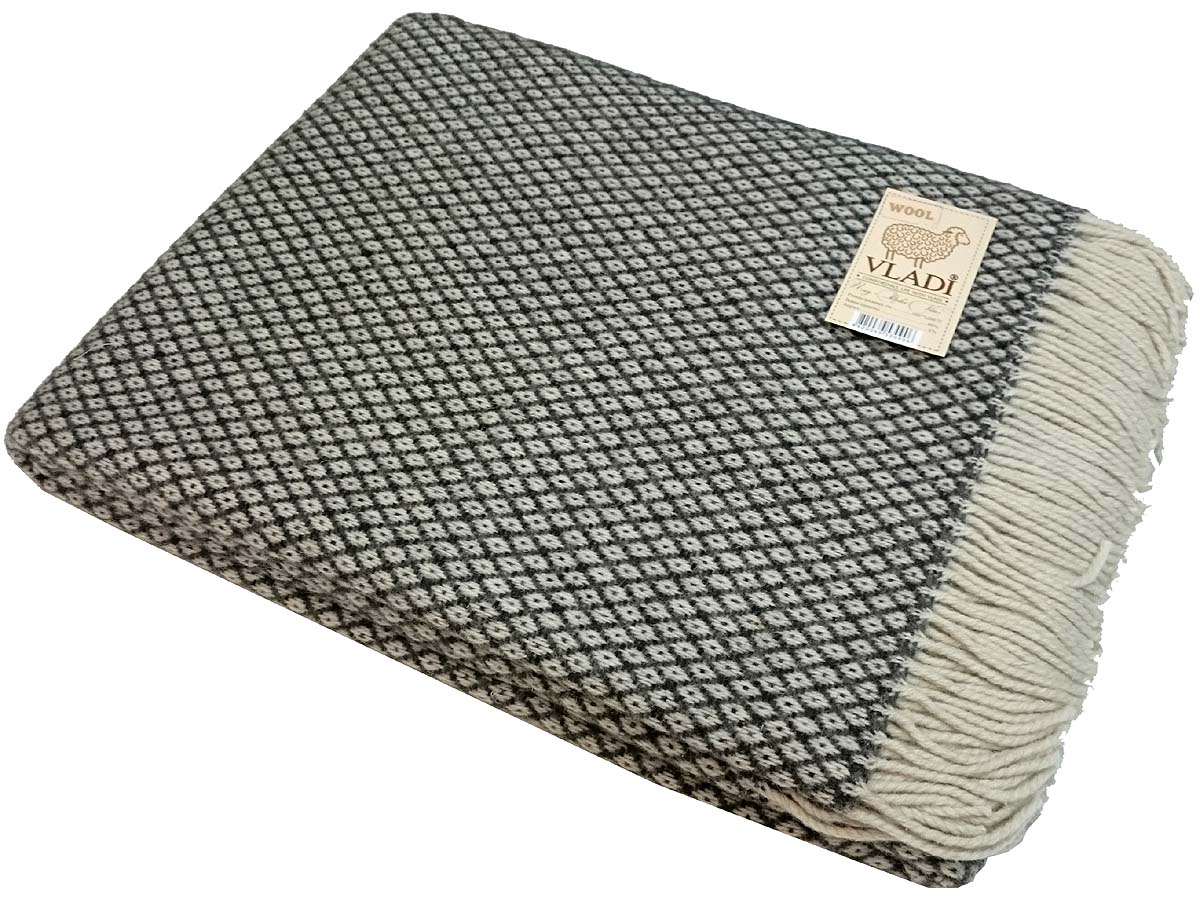 Плед шерстяной Vladi полуторный 140х200 Метро Черный ромб
