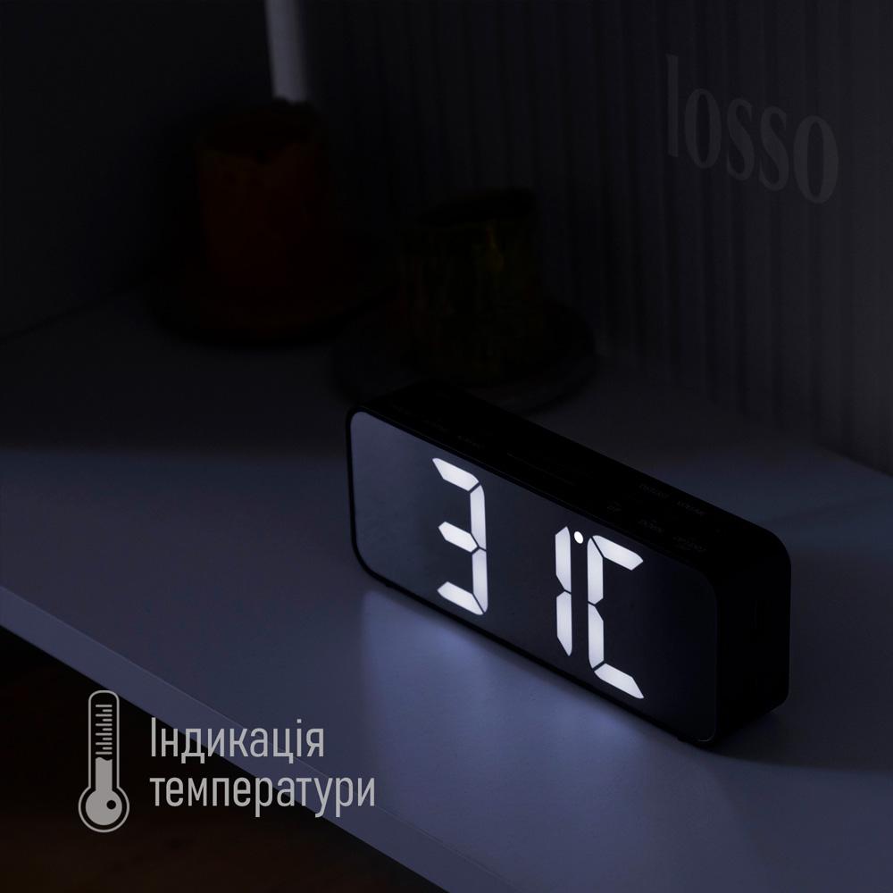 Годинник настільний електронний LOSSO Premium BASIC LED Чорний (444625049) - фото 8