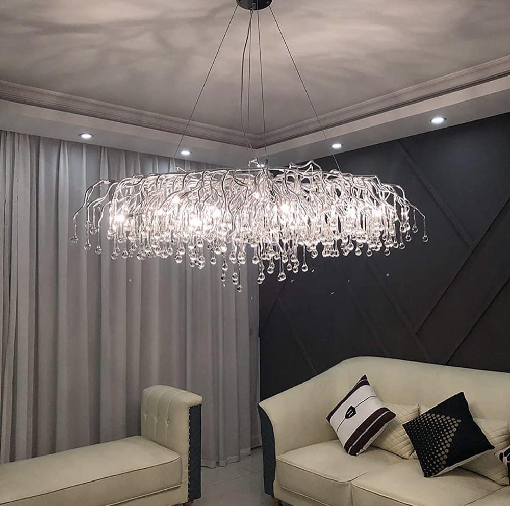 Люстра роскошная удлиненная со стеклянными подвесами 150 см Хром (MD9005 CH OVAL)