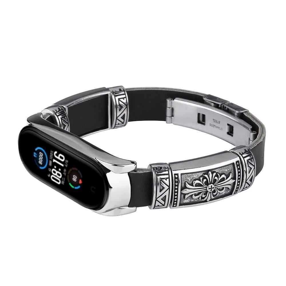 Ремешок для фитнес браслета Xiaomi Mi Band 7 Type B винтажный Black\Silver (07.06.09.BS2)