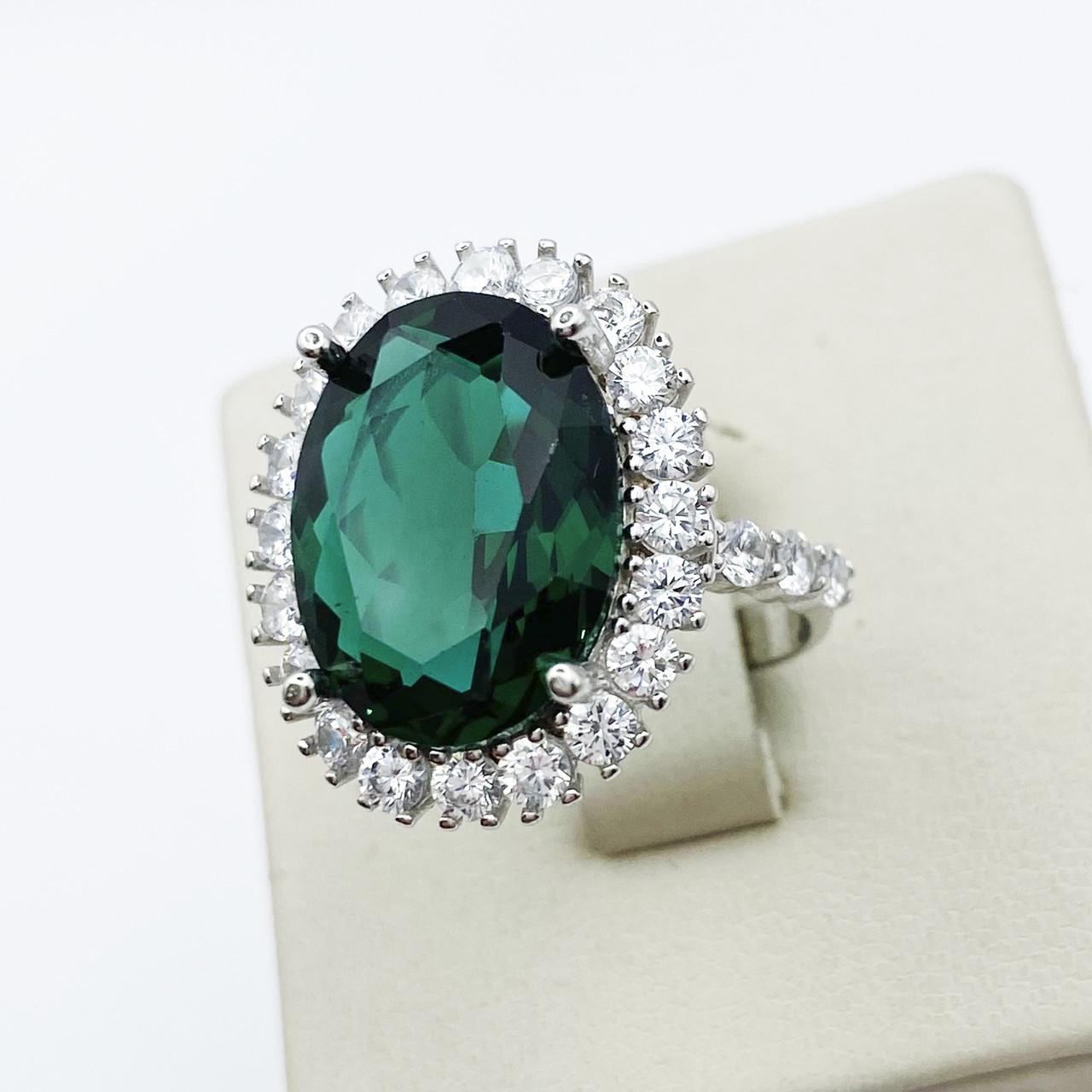 Кольцо серебряное с зеленым кварцем р. 18 6,67 г (1883903286)