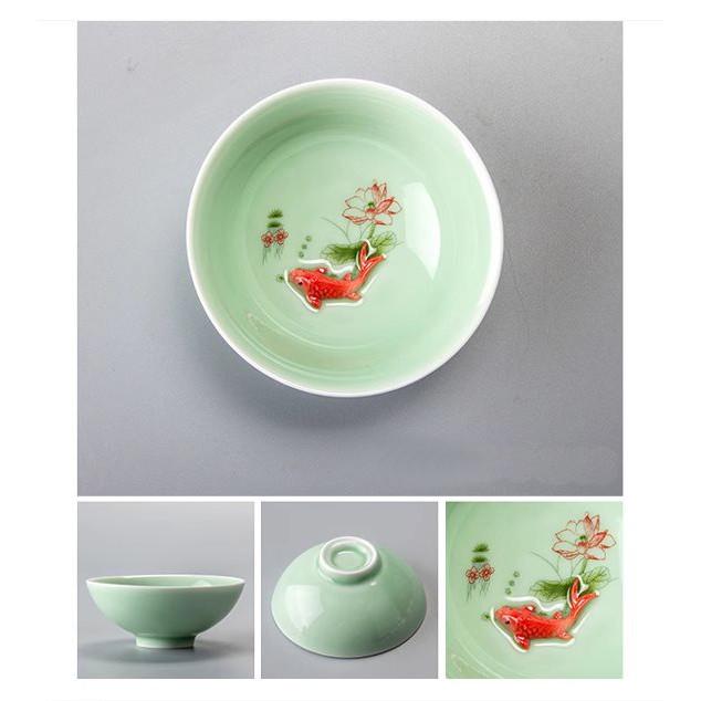 Пиала керамическая с рыбкой 75 мл Зеленый - фото 2