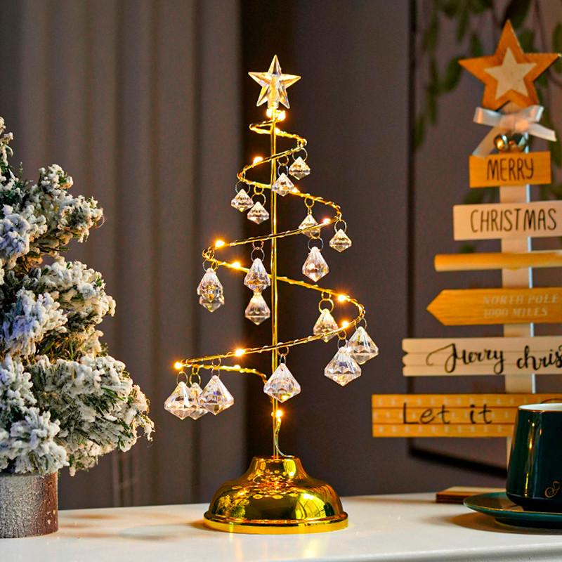 Нічник новорічний Lesko SDS001 Кришталева ялинка від батарейок Теплий білий (31160301)